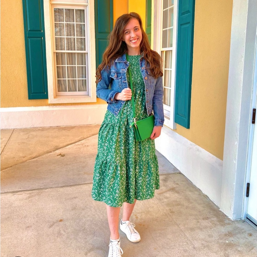 Green White Floral Midi Dress